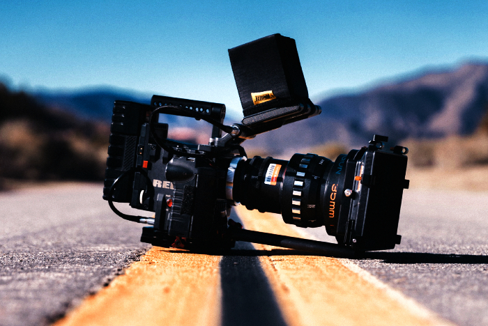 A video camera kept on the middle of the road